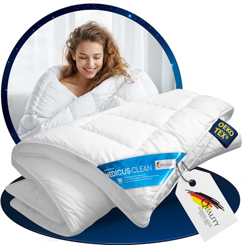 Schlafmond Medicus Clean Allergiker Sommerdecke 200x200 cm - Atmungsaktive Bettdecke 200x200 - Premium Sommer Bettdecke aus Baumwolle - Made in Germany