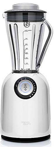 bianco di puro Hochleistungsmixer Attivo bis 24.500 U/Min Smoothie Maker inkl. Sport-To-Go Mixbecher, 3 Mixprogramme, 10 Mixstufen, 6 Edelstahlklingen, Stopfer, 1L Tritan-Kunststoff, BPA-frei (Weiss)