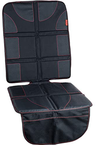 Lusso Gear Universal Autositzschoner - Dick Gepolsterte wasserdichte Leder & Stoff Kindersitzunterlage und Haustier Sitzschutz Auto - 2 Netztaschen - Anti-Rutsch Rückseite - Ohne Aufdruck (Rot)