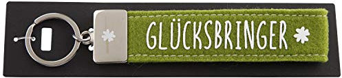 Depesche 4298-015 Schlaufen Schlüsselanhänger aus Filz, mit graviertem Metallabschluss und kultigem Aufdruck, Glücksbringer, grün, ca. 17 x 3 x 1 cm