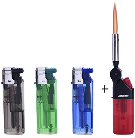 3 x Sturm-Feuerzeug Elektronisch Feuerzeuge Nachfüllbar+1x (Konsumany® Stab- Stumfeuerzeug 12,5 cm Lang)