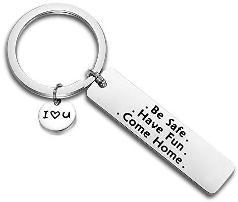 ENSIANTH Drive Safe Schlüsselanhänger New Driver Gift Have Fun Be Safe Sweet 16 Schmuck Ehemann Freund Trucker Taxi Bus Fahrer Geschenk, L, Edelstahl