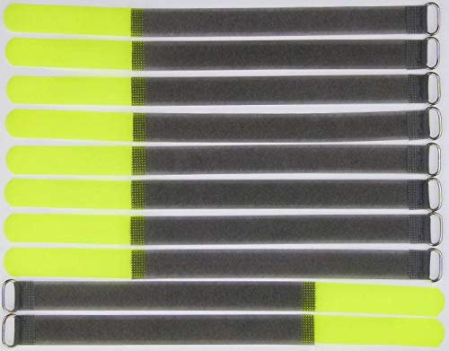 10x 30 cm x 20 mm FUK wiederverschleßbare Klett-Kabelbinder NEON GELB mit Metall-Öse - Kabel-Klettband 300 mm wiederverwendbar
