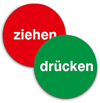 Betriebsausstattung24® Türschild Ziehen & Drücken | zweiseitig bedruckt | selbstklebend | PVC-Folie (Schrift Ziehen & Drücken, Ø 6,0 cm)