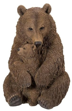 Real Life Mother & Baby Brown Bear | Highly Detailed Frost Resistant Resin Home or Garden Decoration | XRL-BBMB-B