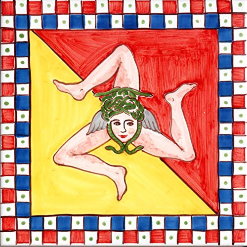 Trinacria Piastrella siciliana in ceramica di Caltagirone decorata a mano Carretto Style Handmade