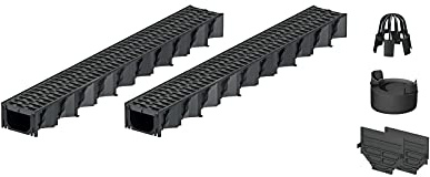 2x1m ACO Hexaline 2.0 Entwässerungsrinne mit Microgrip Stegrost Ablauf vertikal Bodenrinne Terrassenrinne