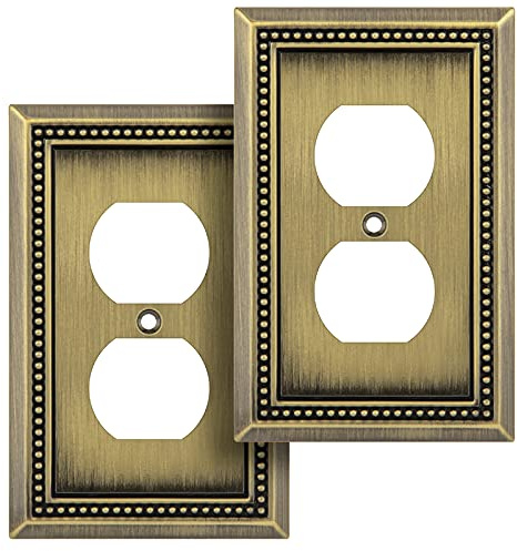 Henne Bery Sunken Pearls Heavy Duty Decorative Wall Plate Switch Plate Outlet Cover (Single Duplex, 2 Pack, Antique Brass)