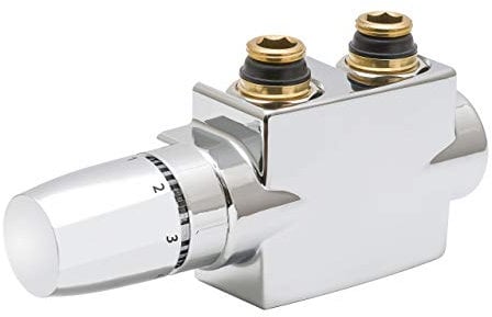 Heizkörper Mittelanschlussblock 1/2 Zoll DURCHGANG/ECK, SET inkl. Thermostat, Marke Szagato, verchromt (insbesondere für Design Szagato Heizkörper)
