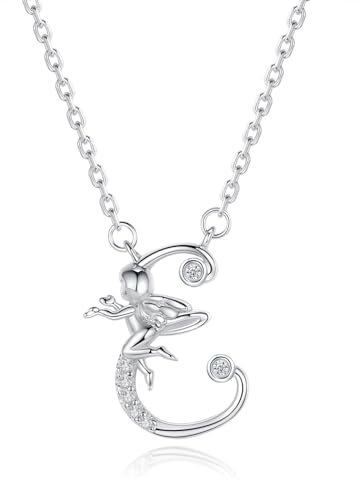 VIKI LYNN Collier Initiale pour Femme en Argent Sterling 925 Alphabets Lettre E et Collier Ange
