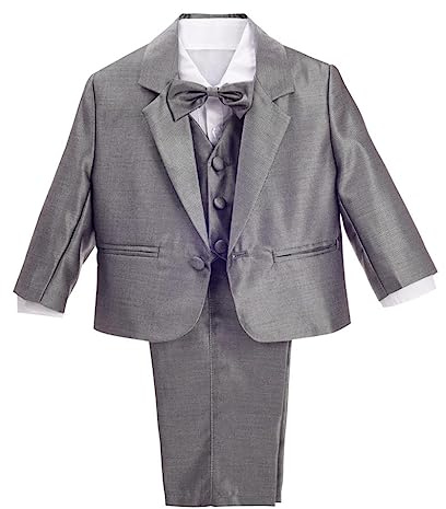 Lito Angels Boys 5 Pieces Formal Suit, Grey, Age 12 Months