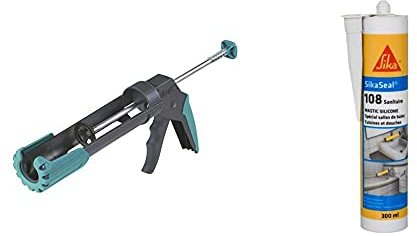 Wolfcraft 4352000 Pistolet à Cartouche Mécanique MG 200 ERGO - 310 ml & SikaSeal 108 Sanitaire Blanc, Mastic Cuisine & Salle de Bain Anti-Moisissures, joints silicone sanitaire, 300ml