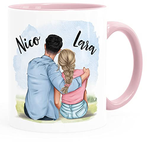 SpecialMe® personalisierte Partner Tasse mit Namen Geschenk Liebe Jahrestag Valentinstag Freund Freundin Mann Frau weiss-innen-rosa Keramik-Tasse
