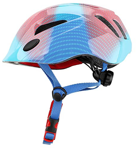 Casco da bicicletta per bambini, robusto, regolabile, 52-56 cm, per ragazze e ragazzi (Blu e Rosa)