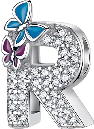 LNQOBU Buchstabe Charm 925 Sterling-Silber Alphabet Charms Anhänger Intarsien Schmetterling Bead für Europäischen Armband und Halskette