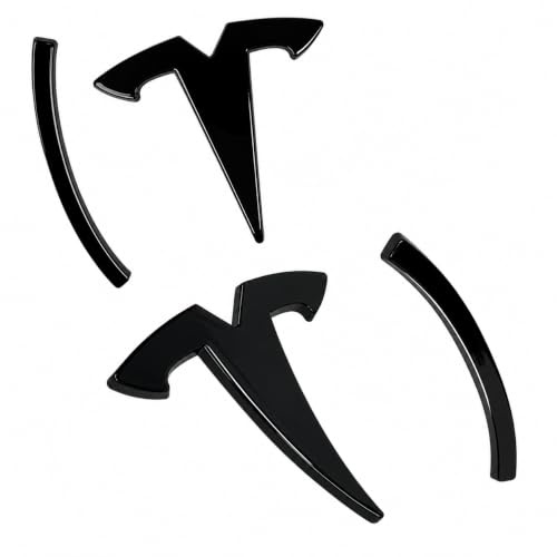 Kasato Modell Y Lenkrad/Vorderer Kofferraum/Hinterer Kofferraum-Logo-Aufkleber, Abzeichen, Aufkleber, 3 Stück/Set für Tesla Model Y Zubehör (glänzend schwarz)