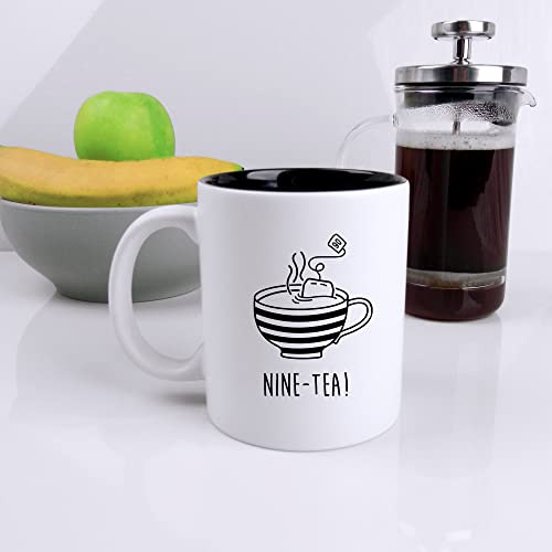 eBuyGB Engraved Black Reveal Coffee Mug -Nine-Tea Design - 350ml Tea Cup, 90th Milestone Birthday Gifts for Men, Him - Ninetieth Gift for Friend, Grandad, Dad, Husband