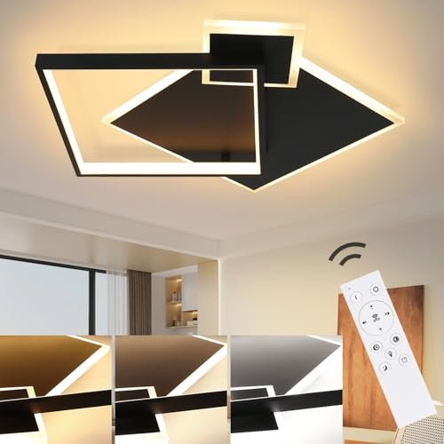 ZMH Deckenlampe LED Deckenleuchte Wohnzimmer - Schwarz Dimmbar 50W Wohnzimmerlampe Modern Design mit Fernbedienung aus Metall Deckenbeleuchtung für Esszimmer Küche Jugendzimmer Schlafzimmer