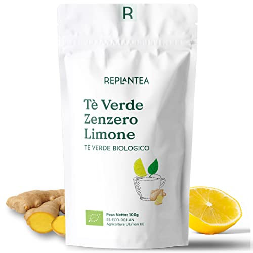 TÈ VERDE ZENZERO E LIMONE BIO 100g (50 Tazze) | Tè Verde Limone Zenzero Detox e Energizzante REPLANTEA®