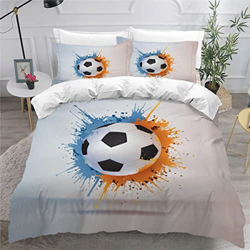 OENISE Bettwäsche 135x200 Fußball 3D Bettwäsche Set 3teilig für Kinder Jungen Mädchen Aquarell Bewegung 100% Mikrofaser Weich Teenager Bettbezug mit Reißverschluss und 2 Kissenbezüge 80x80 Sommer