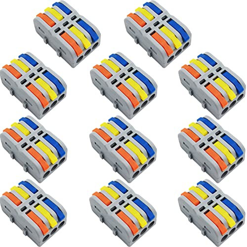 CESFONJER Morsetti Elettrici, 11 Pezzi SPL-3M Mini Connettori Elettrici, Compatto Connettore Morsetto Elettrico, Connettori per Cavi Combinabili Liberamente (Leva multicolore)