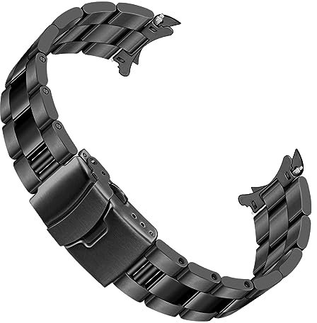 Juntan 20mm 22mm Edelstahl Uhrenarmband Gebogene Enden Uhrenarmbänder Metall Armband Schnellverschluss Ersatzarmband für Herren & Damen Entfaltungsschnalle Schwarz Silber (22mm, Matt&Glänzend Schwarz)