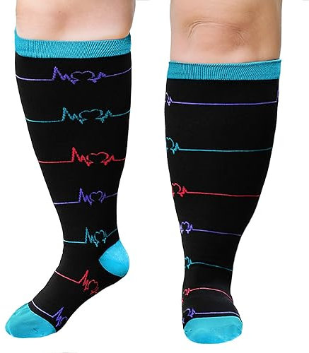 ZFSOCK Bas de Contention Femme Homme: Chaussettes de Contention Compression Grande Taille Gros Mollet 20-30mmhg pour Infirmiere Running Sport Voyage Grossesse XXL Rythme 1 Paire