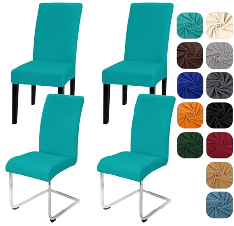 Yugarlibi Stuhlhussen 4er Set Stretch Stuhlhussen Schwingstuhl Elastische Hussen Stuhlbezug Abnehmbarer Waschbarer Stühle Schutz für Küche Hotel Bankett Hochzeit (Pfauenblau, 4 Stück)