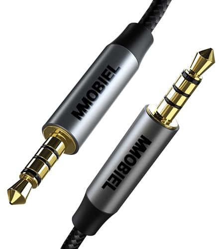 MMOBIEL Cable Aux de Audio Macho a Macho 3,5mm – 4-Pole TRRS Jacks - Cable Alargador Auriculares - Función de Audio y Micrófono - Compatible con Auriculares, Audífonos, Teléfono, etc. - 1m
