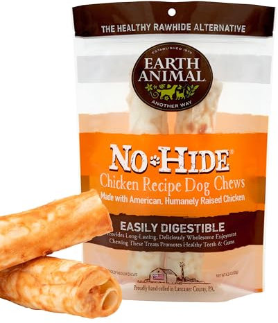 Earth Animal No Hide Medium Leckerli mit Hühnerfleischgeschmack, natürlich, ohne Rohhaut; Langlebige Leckerli für Hunde – Leckerli für Hunde mittelgroßer Rassen (2 Kausnacks für Hunde)