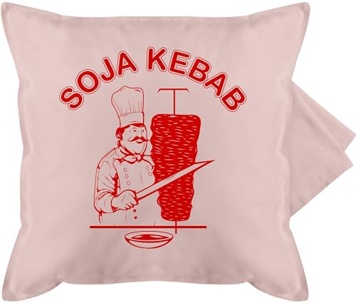 Kissenbezug - Karneval & Fasching - Kissen - Soja Kebab Logo Vegan Vegetarisch - 50 x 50 cm - Hellrosa - fasching- döner carnevale doner karnevals kebap faschings doener verkleidet dönerspies