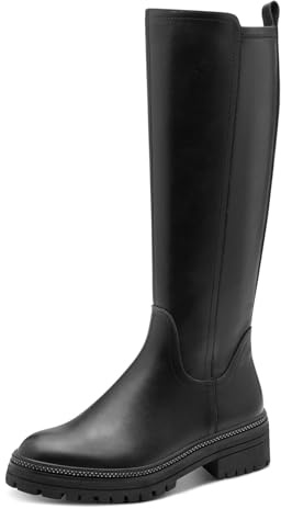 MARCO TOZZI Damen Hohe Stiefel ohne Absatz Kniehoch mit Reißverschluss, Schwarz (Black), 39 EU