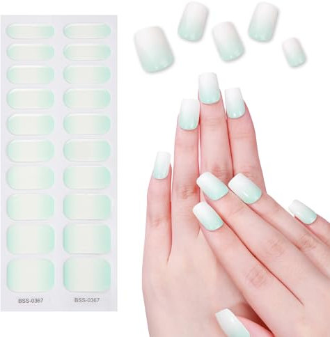 Semi Cured Gel Nail Strips - 16 Pcs Stickers for Nail Art, Soft Self-Adhesive Wraps Easy Apply & Remove for Salon-Quality Manicure Kit (UV/LED Lamp Required) (BSS-0367)
