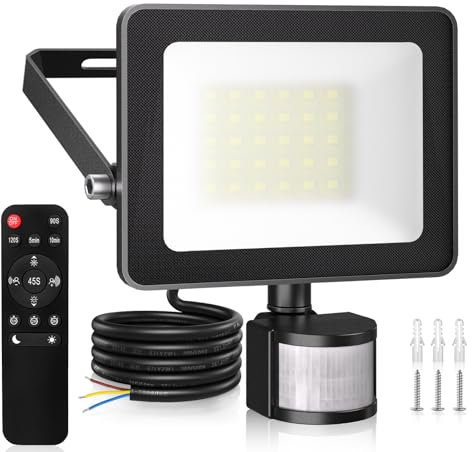 MEIKEE 25W LED Strahler mit Bewegungsmelder 2450LM 6500K Kaltweiß 3 Modi 10 Helligkeitsstufen LED Fluter mit Sensor IP66 Wasserdicht Scheinwerfer für Garten Garage Sportplatz