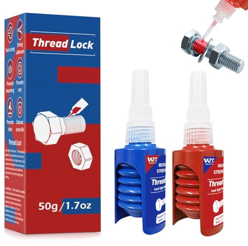 WAN2TLK Lot de 2 frein filet fort 50 ml, frein filet bleu de résistance moyenne et frein filet rouge élevée pour écrous, boulons, fixations et métaux, empêche le desserrage et la corrosion