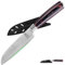 FULLHI Couteau santoku, couteau japonais multicolore de 5 pouces avec étui, couteau de cuisine en acier inoxydable avec garde (Bois café)
