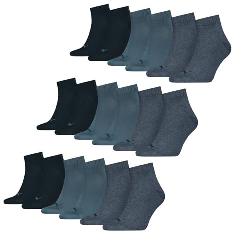 PUMA Unisex Sportsocken Kurzsocken Quarter Socken 3 Paar, Farbe:Blau, Größe:39-42, Artikel:-460 denim blue