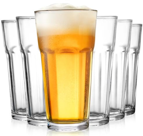Yopay Set of 6 Drinking Glasses 16oz, Thick Tempered Water Glasses, Lead-Free Highball Pint Clear Iced Hot Tea Glassware for Juice, Beer, Cocktails Milkshake, Coke, Soda Tumbler