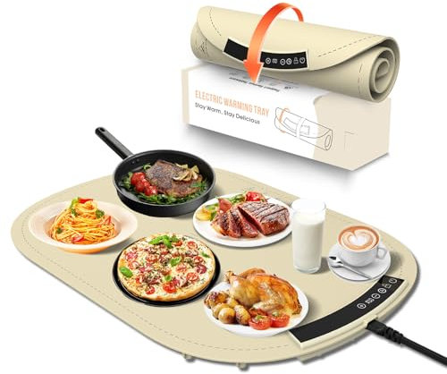 MYMULIKE Wärmespeicherplatte für Speisen, 40-100℃ Elektrischer Speisenwärmer, 4-Stunden-Timer Tragbare Silikonwärmeplatte für Buffet, Abendessen zu Hause, Party