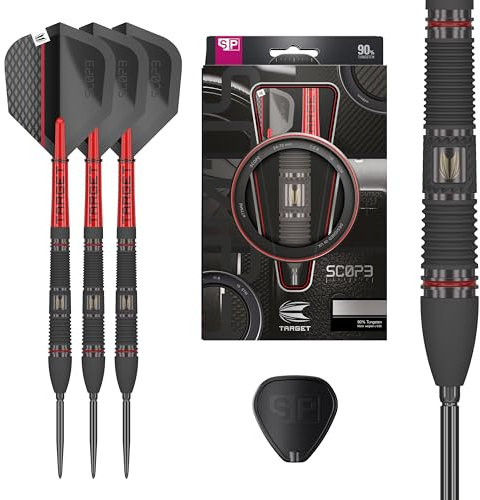 Target Darts Scope Swiss Point Steeldarts, 90% Tungsten Dart-Set, Barrel 02-23G | Steeldarts Set, Darts in Rot & Schwarz, Profi Dart-Set mit Swiss Points & Tool