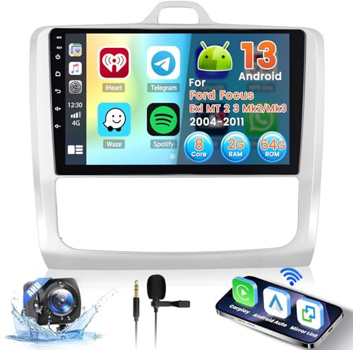 8 Core 2+64G Android 15 Radio para Ford Focus Exi MT 2 3 Mk2/Mk3 2004-2011 Soporta Wireless Carplay y Android Auto, 9 Pulgadas Radio con Bluetooth 5.0 EQ de 32 Bandas GPS FM/RDS SWC