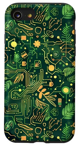 Coque pour iPhone SE (2020) / 7 / 8 Geeky Green Circuit Board Pattern - Unique Carte Mère Art