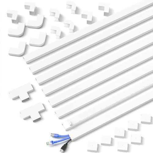 MUDEELA Nascondi Cavi, Bianco Canaline Elettrich, Canalina Passacavi TV, Canalina Coprifili, Verniciabile, Autoadesivo- 8 x 1M Lunghezza Per Pacco - 24x14mm