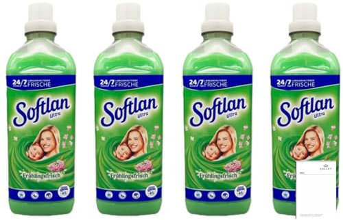 Softlan Weichspüler Frühlingsfrisch 4 x 1L für unwiderstehlich weiche Wäsche + Halley Notizblock