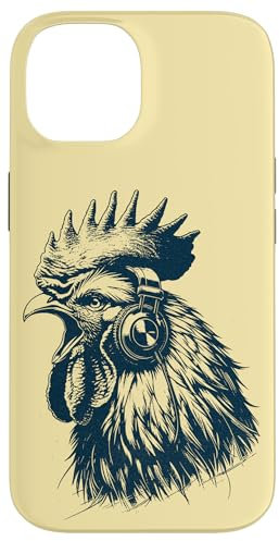 Custodia per iPhone 14 Gallo che Canta con le Cuffie