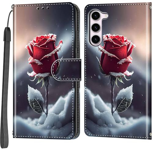 Handyhülle für Samsung Galaxy S23 Hülle, Magnetische Flip Stoßfeste Schutzhülle mit Standfunktion Kartenfächern Klapphülle Handytasche Rosen