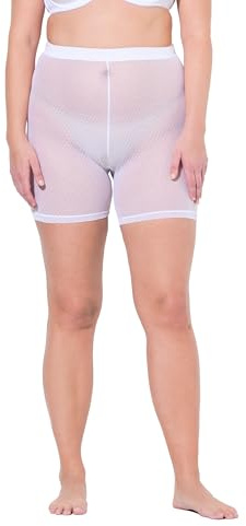 Ulla Popken Damen große Größen Übergrößen Plus Size Strumpf-Radler, Mesh, Punkte, Oberschenkel-Schutz schneeweiß 42+ 836805200-42+