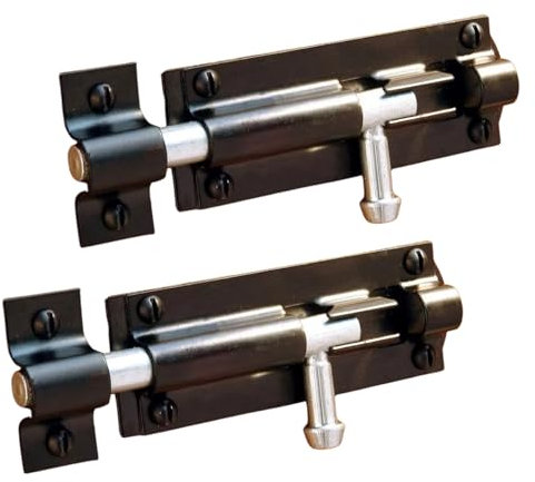Garden Mile 2pc Sliding Black Door Bolt 4 / 100mm Powder Coated Black Door Bolts for Internal Doors Heavy Duty Gate Bolts for Wooden Gates Rustproof Straight Door Bolt for Indoors and Outdoors
