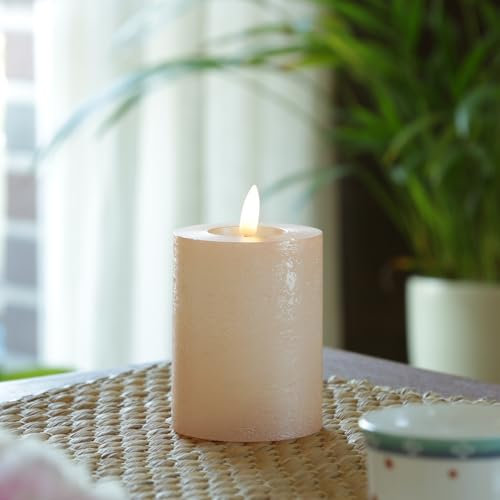 MARELIDA LED Kerze in Rustik Optik Echtwachskerze Stumpenkerze mit leicht flackernder Flamme und Timer Wachskerze für Innen in rosa (D: 7cm - H: 11cm)