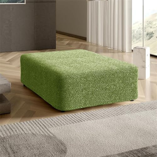 Hearda Fodera Ottomano Quadrato in Seersucker, Tinta Unita Copri Pouf Elasticizzato Universale Copri Copertura Ottomano Morbido con Fondo Elastico Antiscivolo Lavabile (Verde erba,S)